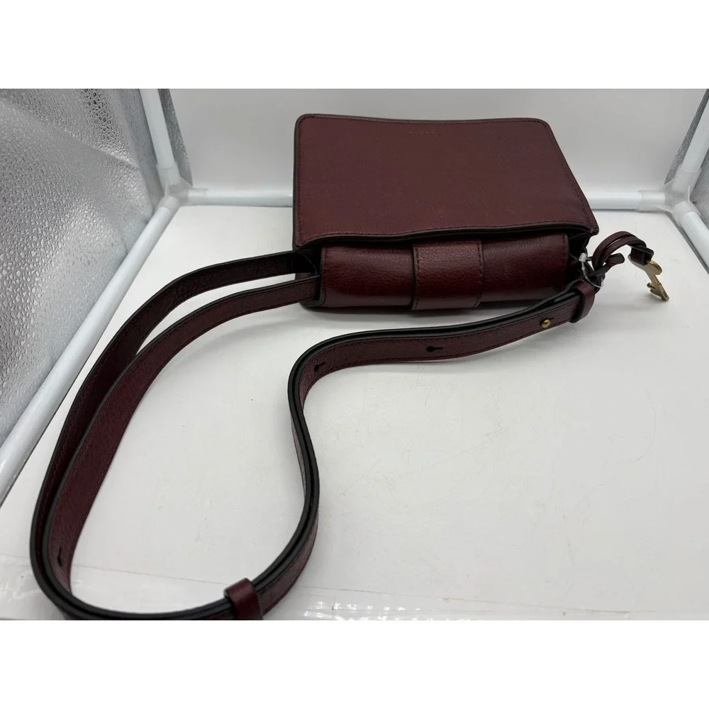 Fossil Wiley Top Handle Crossbody Saddle Bag Burgundy Wine Claret Leather Brass